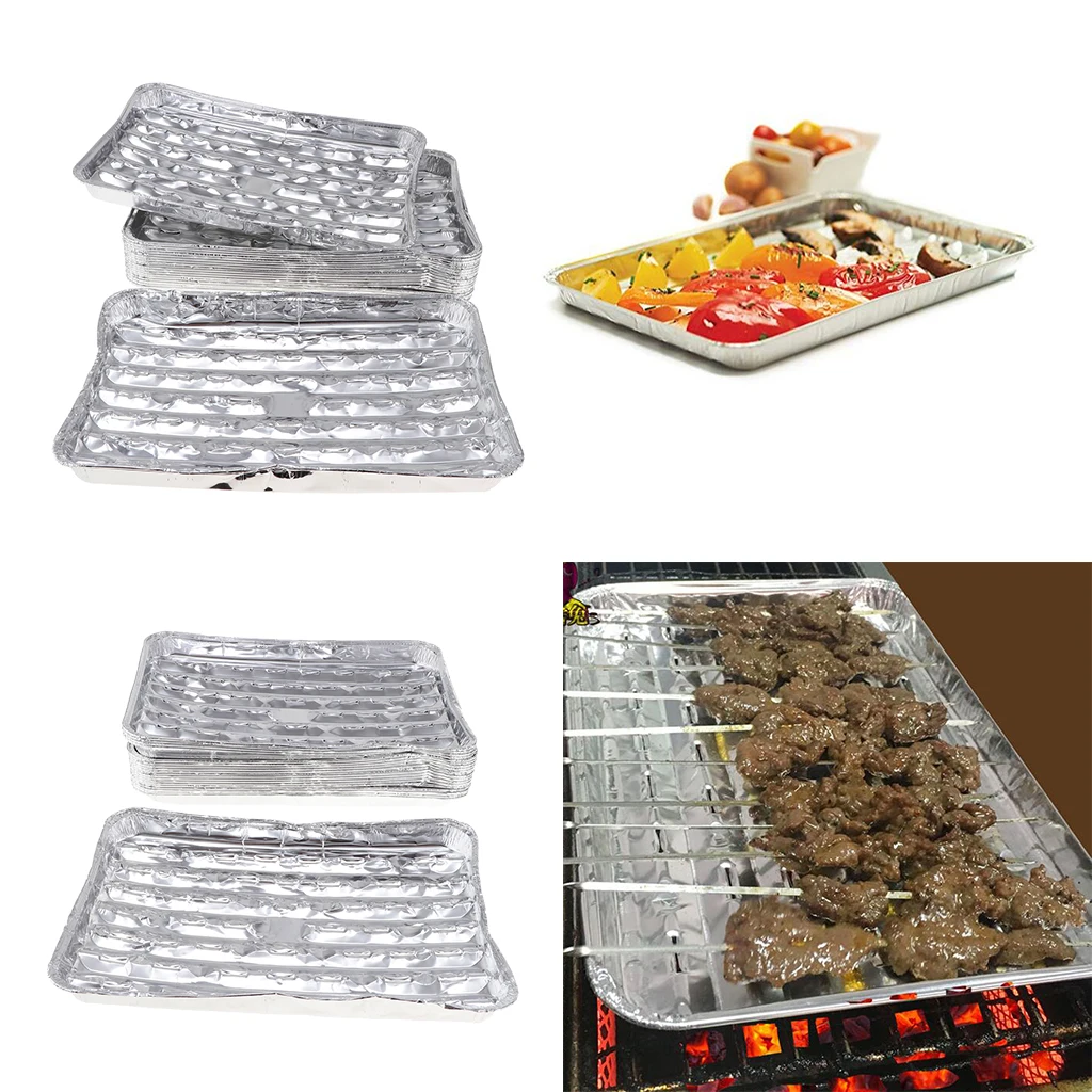 40pcs/set Disposable Aluminum Foil Pans Barbecue Grilling Trays Baking Plate