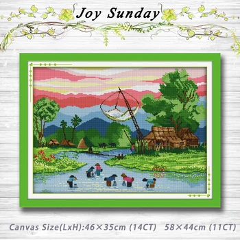 

Fishing fisherman countryside painting 14CT 11CT counted cross stitch kits embroidery set Needlework Set chinese cross stitch