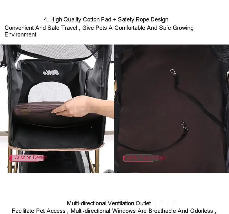 Folding Side-by-side Double Pet Trolley Dog Big Space Cart Cage Four-wheeled Outdoor Travel Supplies Puppy Carrier
