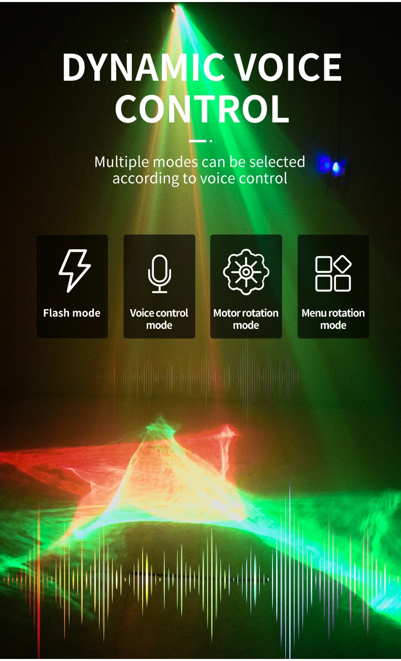 Projecteur de lumières laser LED RG stroboscopique à commande vocale 3 modes