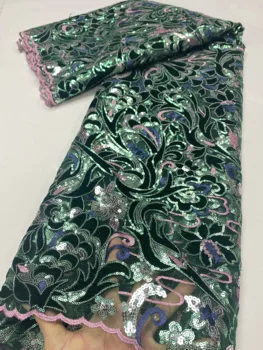 

2020 Sequins Fabric African Lace Fabric Nigerian French Fabric High Quality Nigeria Bride Velvet Nte Lace AMY3665B