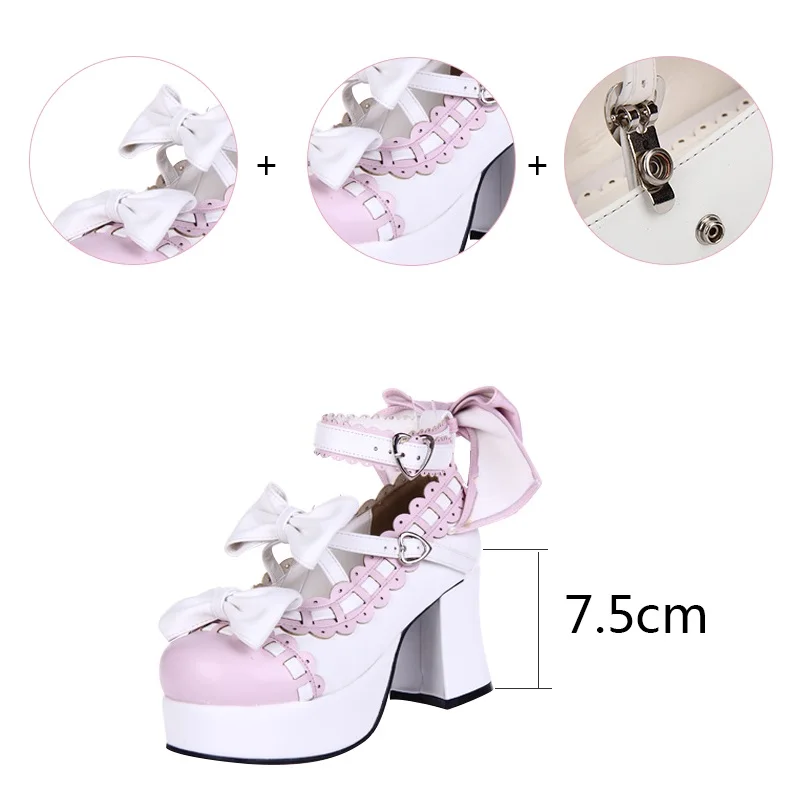 

New Japanese Style Lolita Shoes Women Girls Sweet Princess Shoes Maid Shoes High Heels w/Bowknot