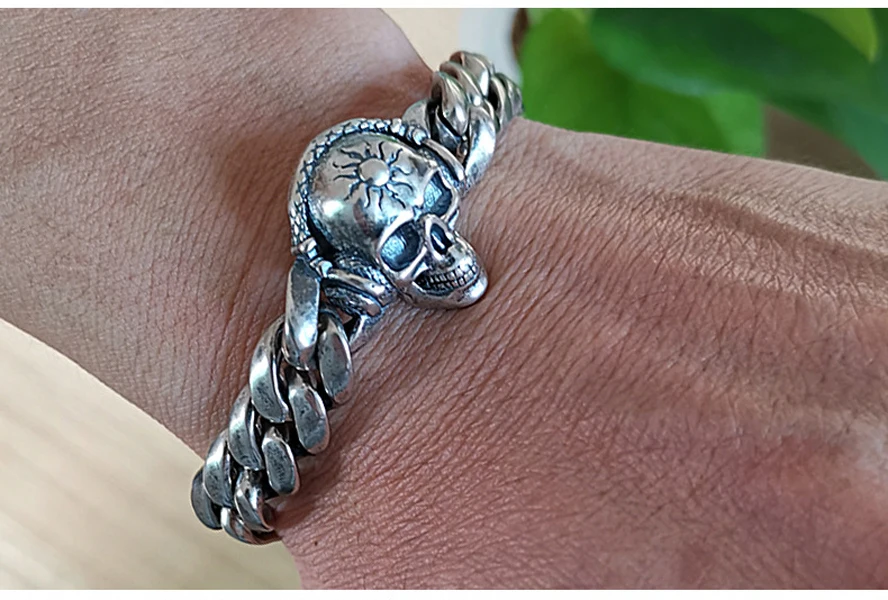 925 пробы серебряный череп мужской байкер браслет в готическом стиле ювелирные изделия 22 см A4003