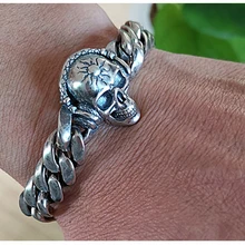 925 пробы серебряный череп мужской байкер браслет в готическом стиле ювелирные изделия 22 см A4003