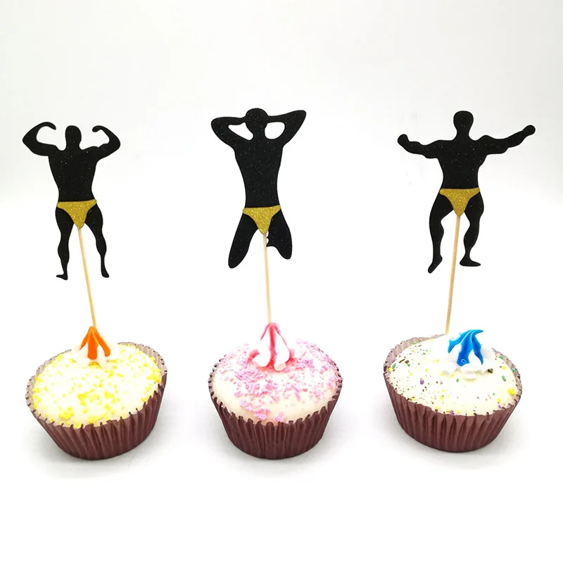 

3pcs/lot Cake Topper Fitness Men Black Gold Birthday Wedding Party Cupcake Topper Flags Baby Shower Cake Baking DIY Decoration