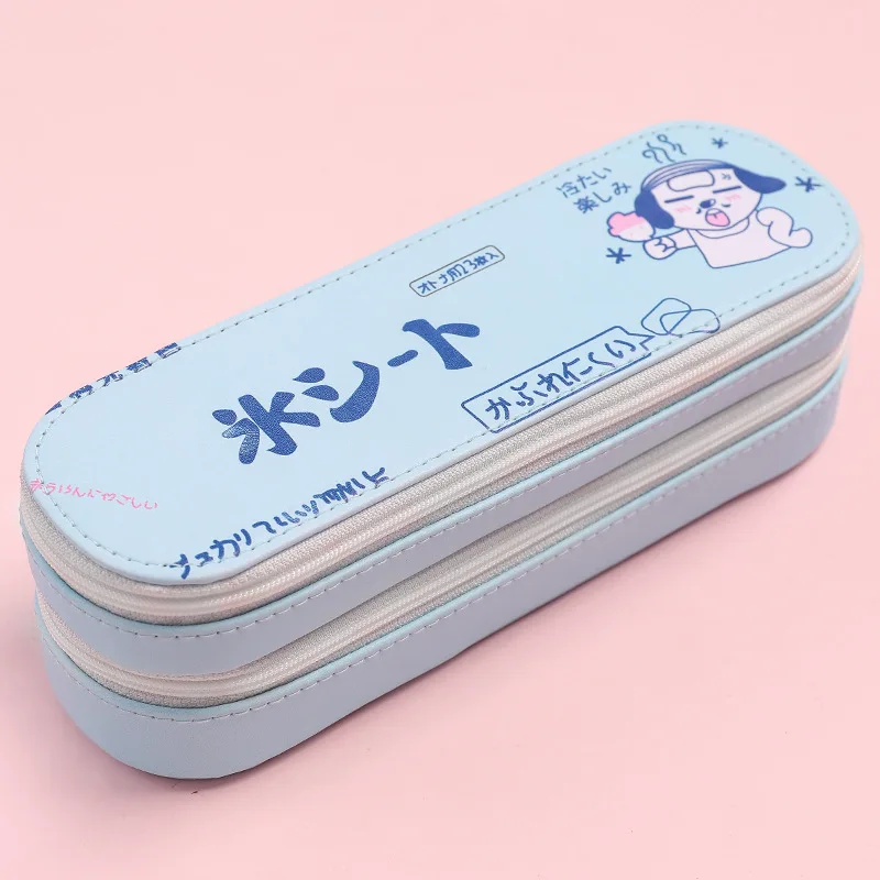 Korean big Pencil Case Simple Large Capacity Cartoon Pen Box Double Cat Dog Pencil box for school girl pink cute stationery bag