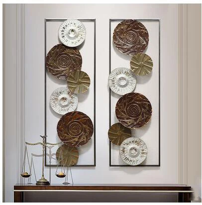 Американский Круглый из кованого железа форма Настенное подвесное украшение ремесла домашняя гостиная 3D настенная гостиничная Настенная Наклейка украшение искусство - Цвет: style3-2PCS