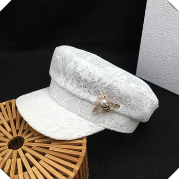 

202005-shi white lace pearl bee lady VISORS cap women Octagonal hat