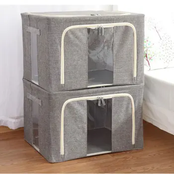 

39x29x20cm Multi-purpose Storage Box Cloth Art Folding Box Fabric Storage Bins Foldable Grey Beige Box Big Capacity for Home E2S