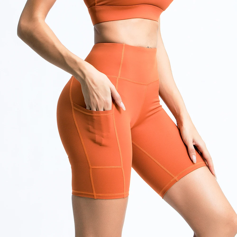 

EC.MS Women's High Waist Yoga Pants Side Pockets AB9006 Gym Leggings Tights Training Tummy Control Butt Lifting Hot Sport Shorts