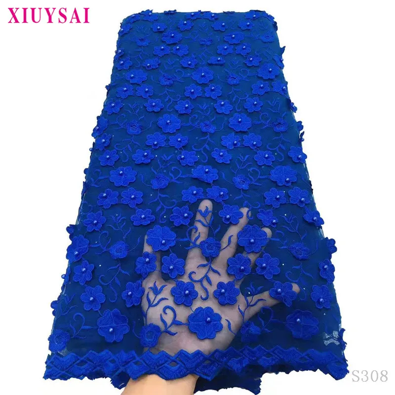 

African Lace Fabric 2020 Embroidered Beaded Laces Fabric Bridal High Quality French Tulle Lace Fabric For Women Dress blue SL308