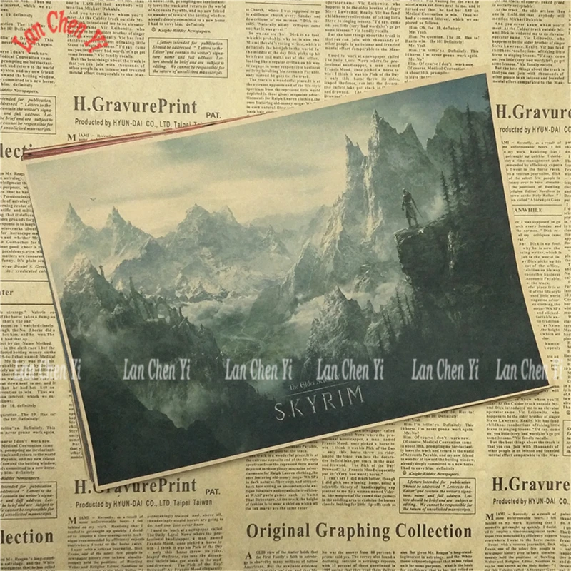 Небесно-голубой The Elder Scrolls Skyrim Классическая игра плакат на крафт-бумаге Бар Кафе гостиная столовая картина для декора комнаты - Цвет: Небесно-голубой