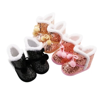 

New Warm Winter Baby Boy Girl Sequin Snow Boots With Plush Ball Infant Anti-slip Toddler Shoes Newborn Cotton Shoe