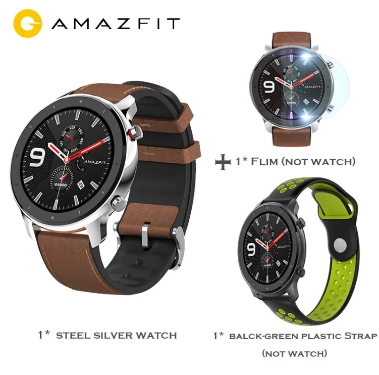 Международная версия Amazfit GTR 47 мм смарт watchGPS активно-матричные осид, Экран 24 дней работы от аккумулятора часы для плавания 50ATM водонепроницаемый серебро - Цвет: Silver ad blackgreen