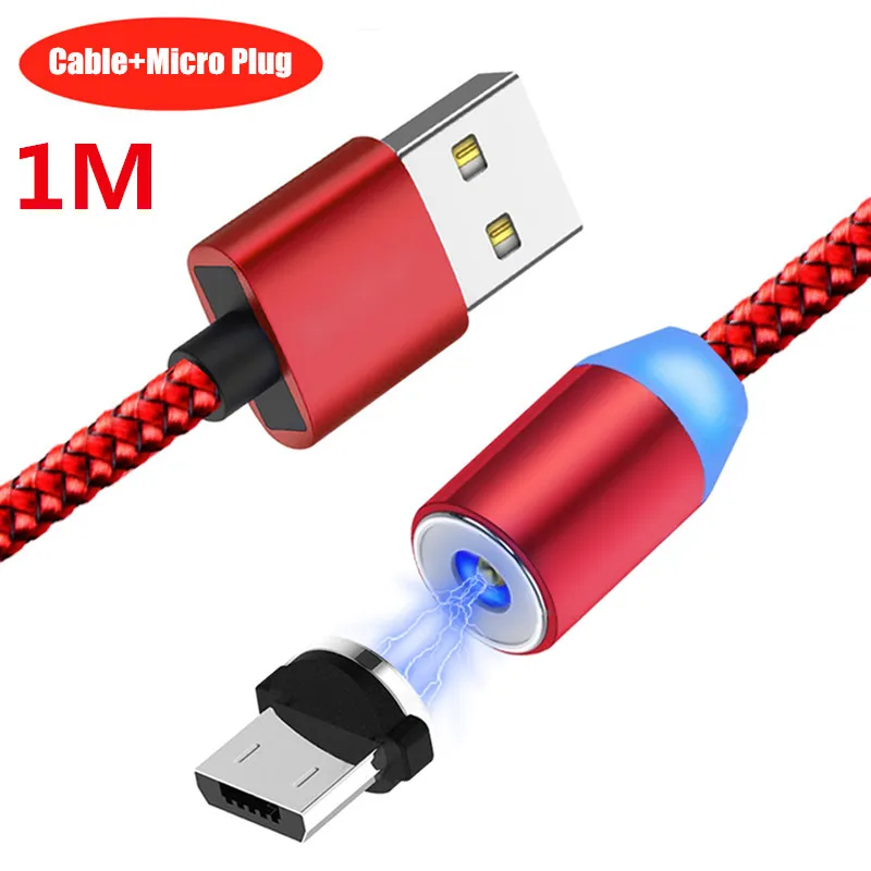 1M Red Micro Cable Магнитный кабель Micro USB NiSi 1 м 2 м для Xiaomi samsung Galaxy Note6/5/4/3/J3/J5/J7/A3/A5/A7 LG светодиодный магнитный кабель для быстрой зарядки - Цвет: 1M Red Micro Cable