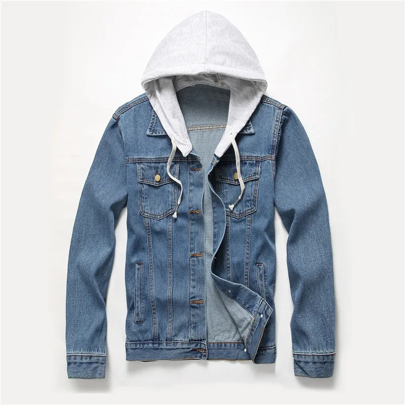 Men's Denim Hooded Jacket Fashion Slim Long Sleeve Blue Top Coat Young Student Best-selling Jacket Wholesale Clothing