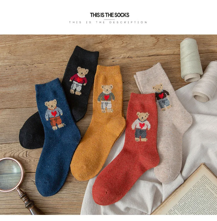 Description Picture 3 of itemCartoon Bear Socks Women Autumn Winter Thick Warm Socks Korean Cute Kawaii Harajuku Designer Fashion Socks Women