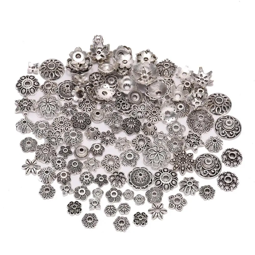 

Alloy Multi Shape Hollow Flowers Round Cone End Caps Beads Caps Connectors For DIY Pendants Jewelry Making Findings Accessories