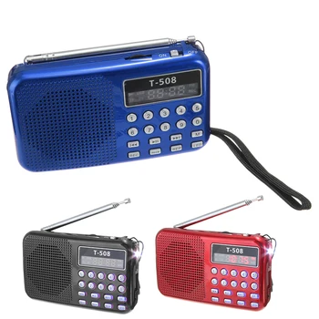 

T508 Mini Portable LED Light Stereo FM Radio MP3 Music Player TF USB Speaker, Red