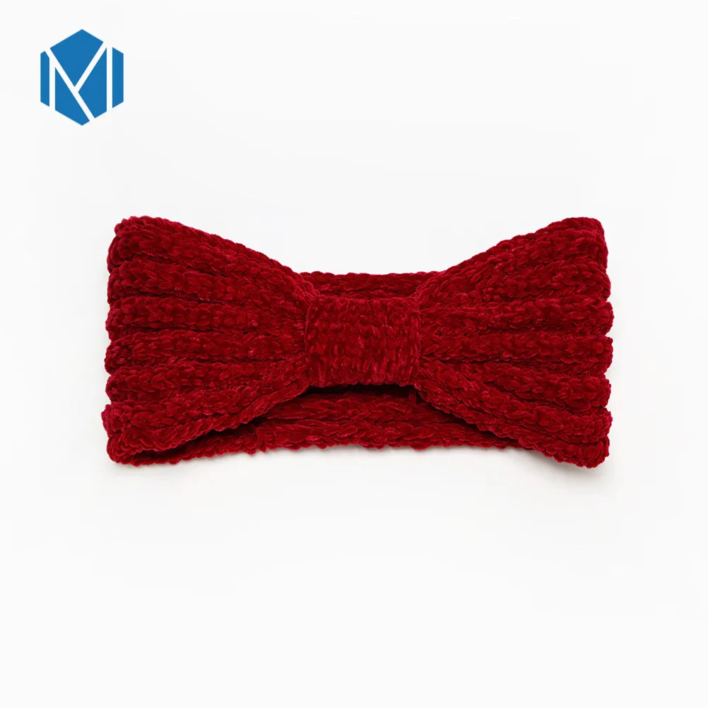 Autumn Winter Bow Hair Band Turban Warmer Chenille Headband Women Pink Elastic Knitted Hair Band Headband Accessories