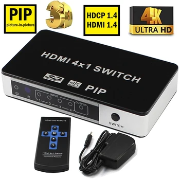 

HDMI Switch PIP 4x1 4k@30Hz 4 in 1 out Selector with PIP and IR Remote Control Support 1080P For PS4 Apple TV