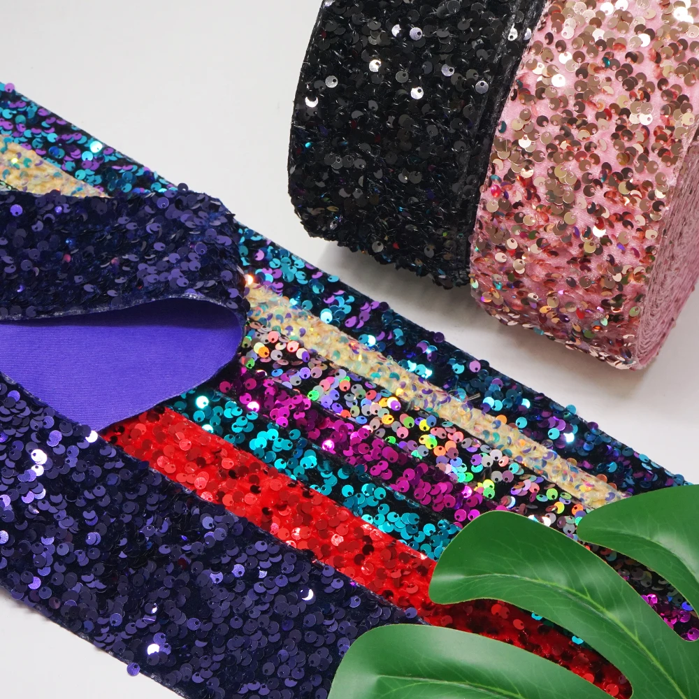 3 inch 75MM Double color Sequin Fabric Reversible Sequin Ribbon