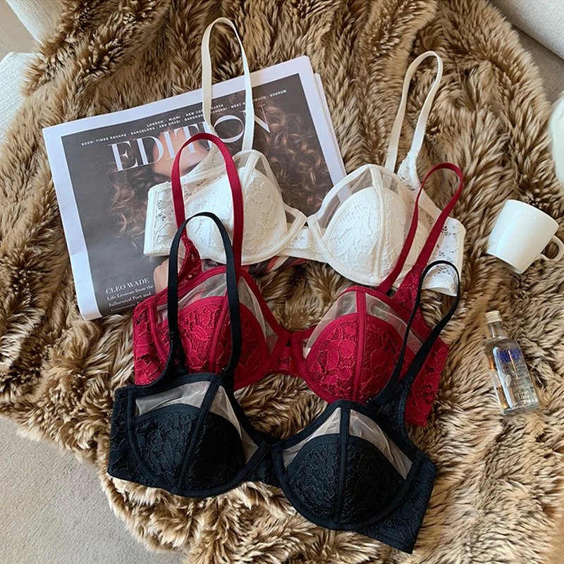 

2021 New Large Size Bra Set Push Up Seamless Embroidery Lace Sexy Lingerie Plus Size Women Transparent Underwear Set