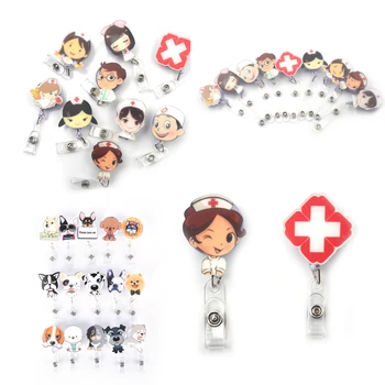

1 pcs Unisex Cute Cartoon Mini Retractable Badge Reel Nurse Lanyards ID Name Card Badge Holder Clip Student Nurse Badge Holder