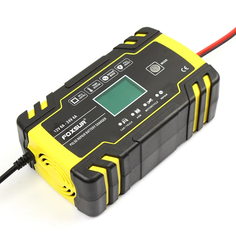Comprar Cargador de reparación de pulso Foxsur 12V 8A 24V 4A con pantalla Lcd, cargador de batería de motocicleta y coche, 12V 24V Agm Gel húmedo de plomo ácido de batería