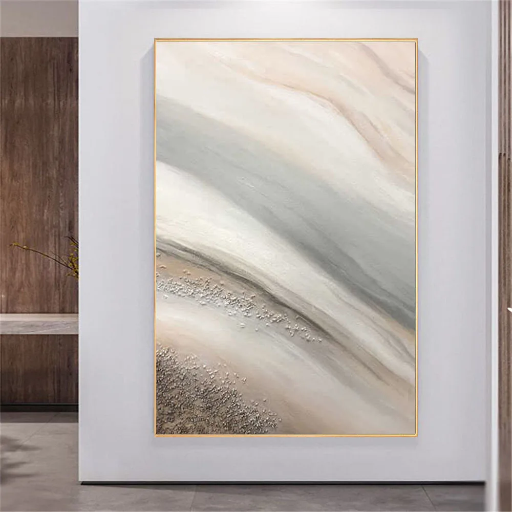 

Modern Oil Painting Hand-Painted Marble Texture Canvas Paintings Gravel Particles Pink Wall Art Pictures For Living Room Decor