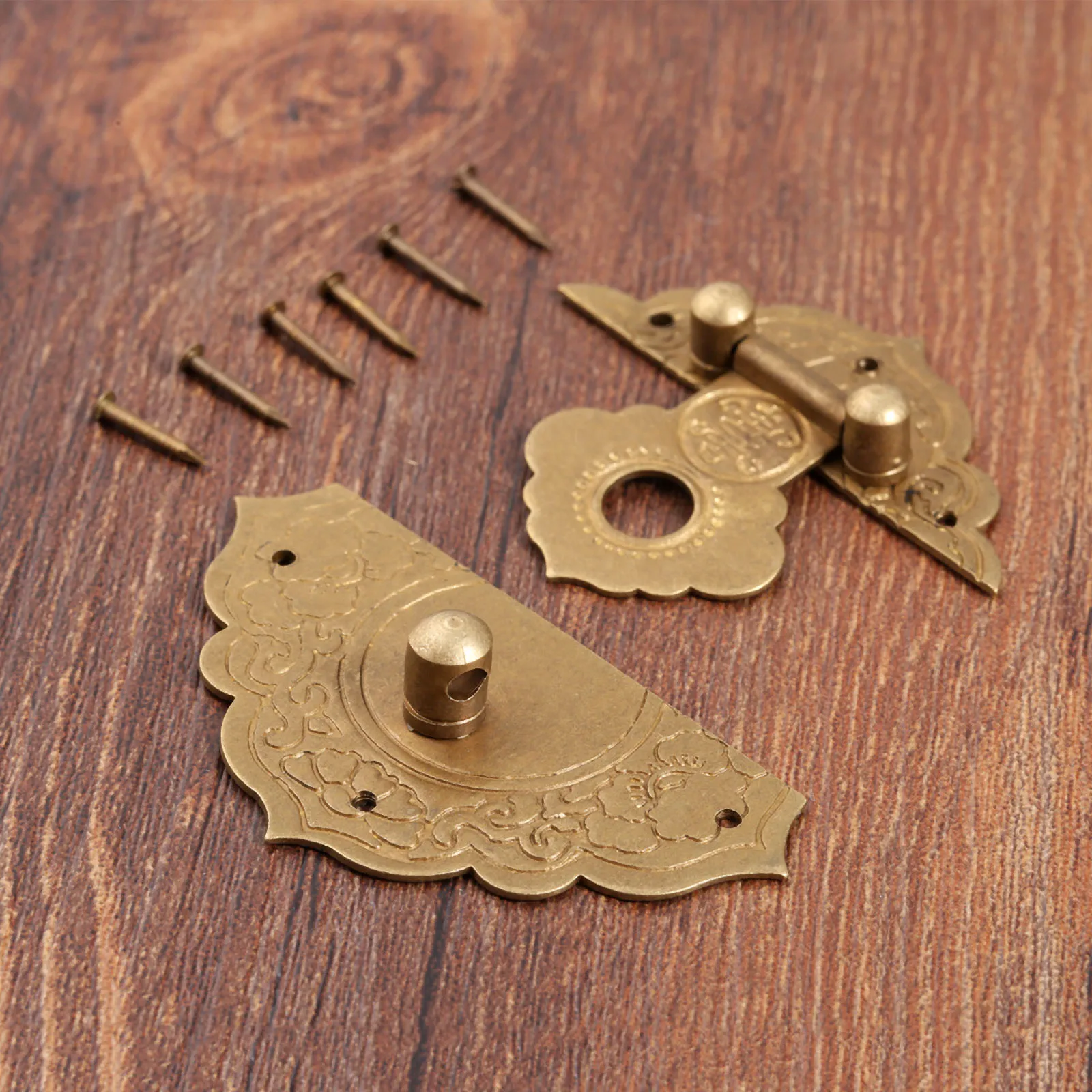 1Pc Antique Brass Box Hasp Latches Chinese Old Lock Catch for Jewelry Suitcase Buckle Clip Clasp Kitchen Cupboards 54*46mm