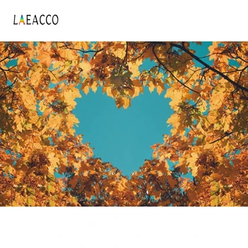 

Laeacco Blue Sky Yellow Maple Leaves Love Heart Photography Backdrops Photographic Backgrounds Autumn Portrait Photophone Props