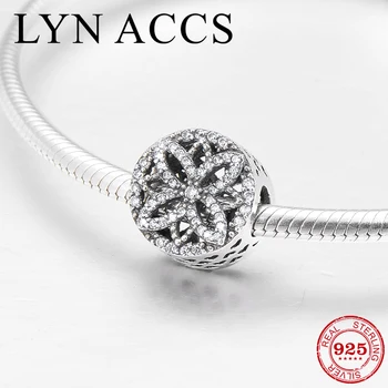 

Fashion Real 925 Sterling Silver Clear CZ Flower shape fine Bead Jewelry Making Fit Original LYNACCS Charms Bracelet DIY Women