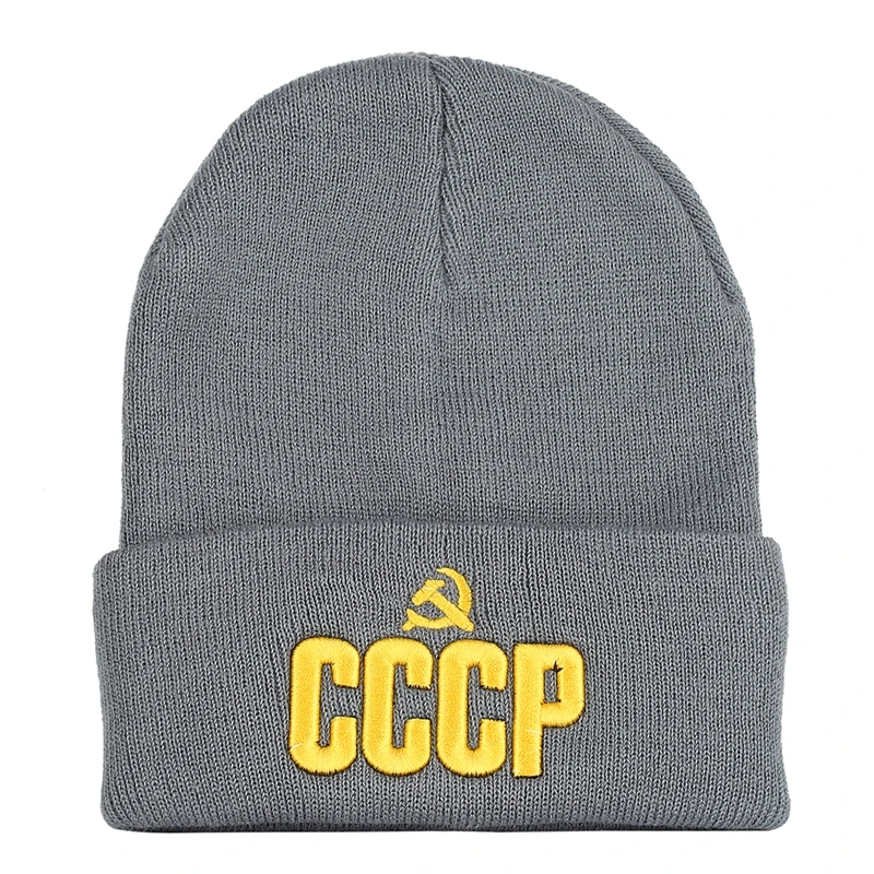 Grey NXYY 3D вышивка трикотажные головные уборы для мужчин и женщин CCCP СССР советские значки серп молот России эмблема коммунизма бини зимние шапки - Цвет: Grey