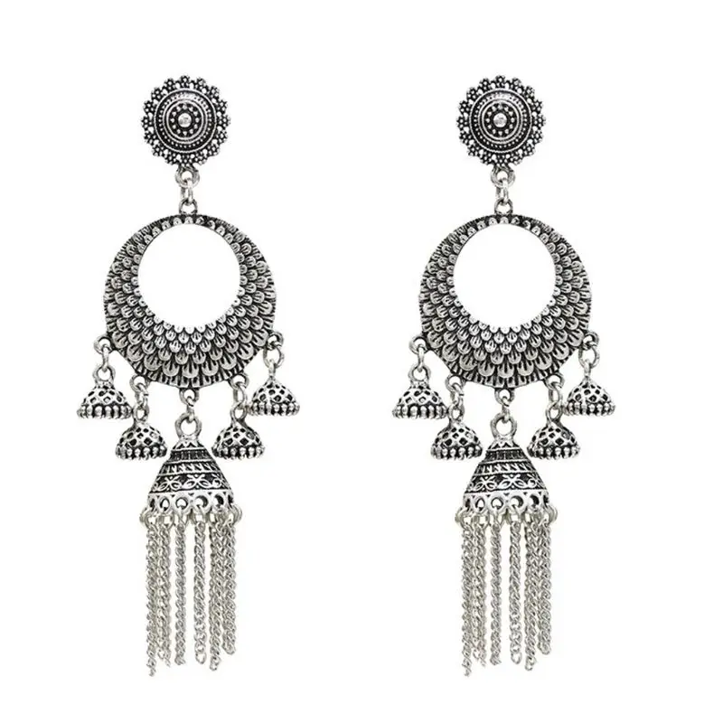 S 3 Vinatge Индийский Болливуд кундан кисточкой Jhumka Jhumki Висячие серьги цыганские украшения - Окраска металла: S 3
