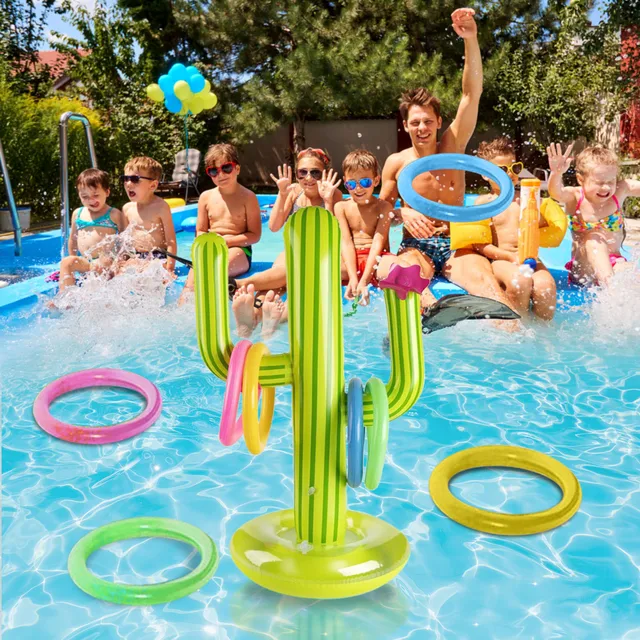 Outdoor Swimming Pool accessories Inflatable Cactus Ring Toss Game Set Floating Pool Toys Beach Party Supplies Party Bar Travel 1