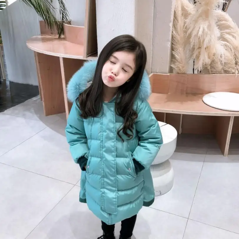 

90-150cm girls big Fox fur collar down jackets 2019 winter new 3 colors 94% white duck down coats children clothes 2-12Y ws1242