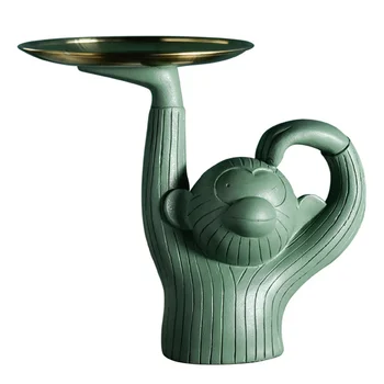 

1Pc Resin Monkey Statue Storage Tray Monkey Sculpture Fruit Plate Kitchen Tray Snack Tray Bread Board Tea Saucer (Green)