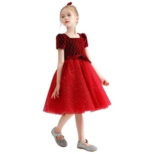 Short Flower Girl Dresses For Party and Wedding Bow Tulle Girl Christmas Birthday Party Princess Gown Formal Communion Dress