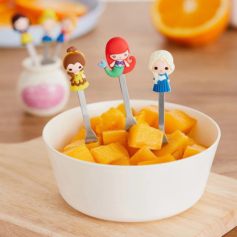 Cute Cartoon Princess Stainless Steel Dessert Fruit Forks 6pcs/Set With Holder Set