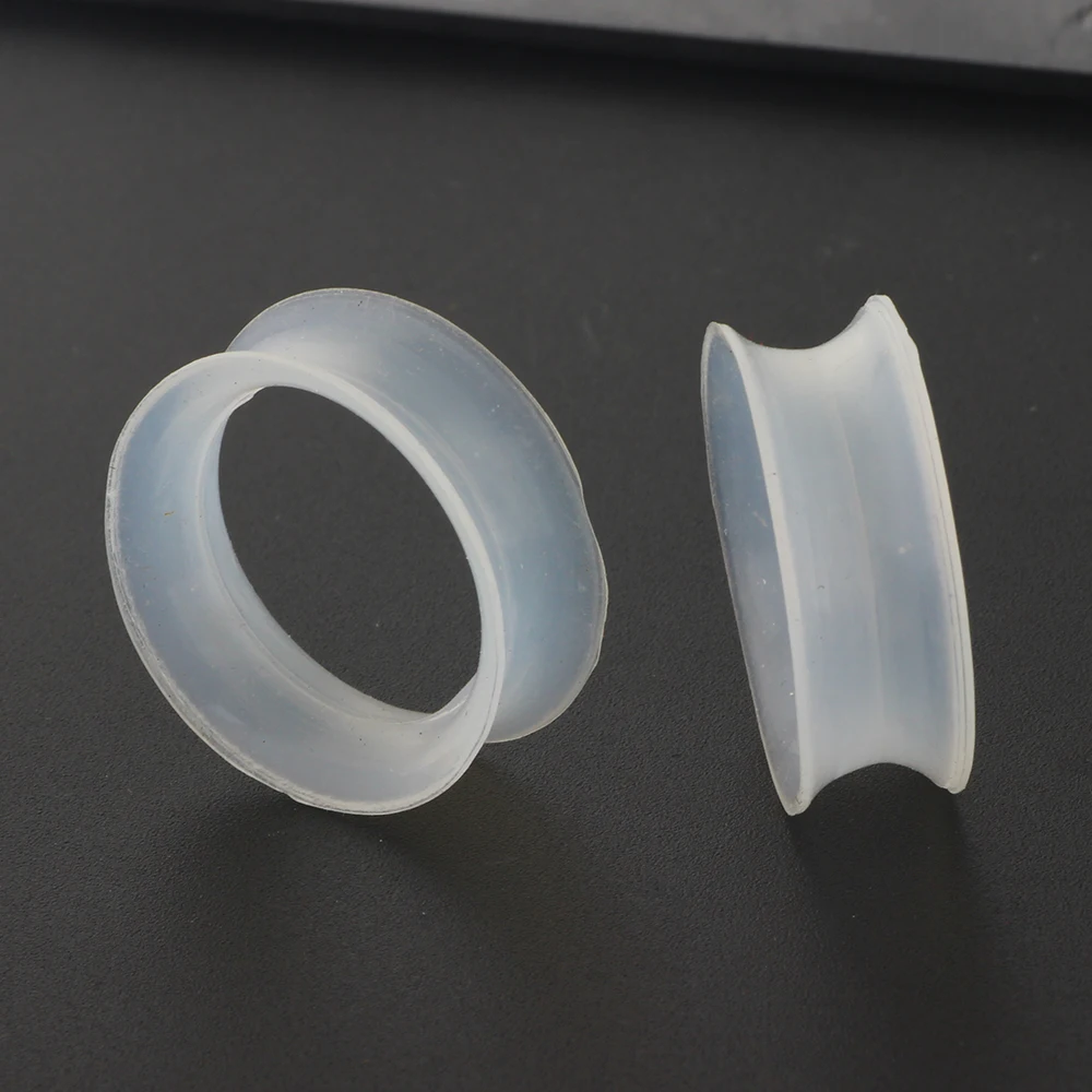 JUNLOWPY Black Clear White Silicone Hollow Flesh Tunnel Ear Plug Double Flared Earring Lobe Stretcher Gauges Piercing 100/200pcs