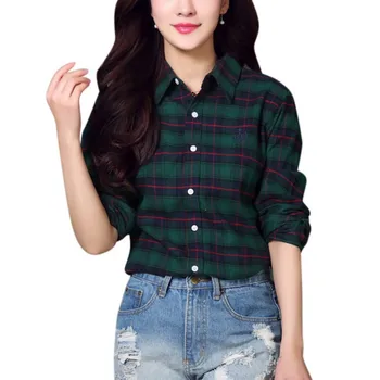 

Korean Style Plaid Shirt Women Casual BF Wind Retro Brushed Long-sleeved Slim Coat