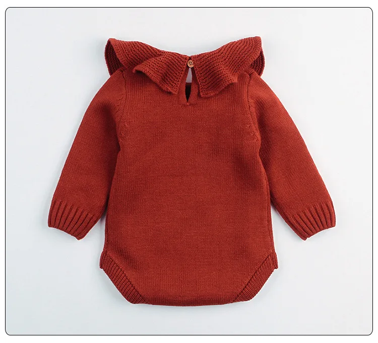 Одежда для новорожденных для маленьких мальчиков девочек осень-зима вязаный теплый комбинезон, спортивный костюм с длинными рукавами и однотонные Цвет комбинезон новорожденного