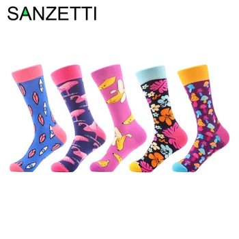 

SANZETTI 5 pairs/lot Colorful Men's Personality Socks Hipter Design Combed Cotton Dress Wedding Socks Casual Crew Party Socks