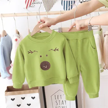 

2020 Autumn And Winter New Children's Clothing Suits Baby Girl Clothes Baby Clothes Boy Plush Padded Top + cute Fashion Trousers