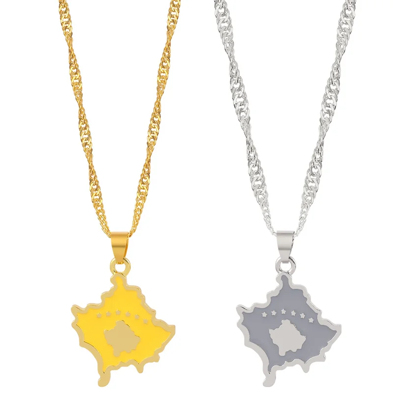 Fashion Kosovo Map Flag Pendant Necklaces For Women Girls Silver Color/Gold Color Charm Chic Jewelry Kosoves Jewellery | Украшения и
