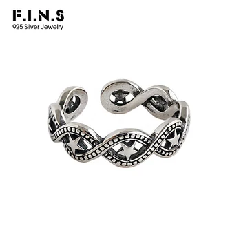 

F.I.N.S 2020 Unique Vintage S925 Sterling Silver Ring Retro Old Twisted Hollow Wave Star Opening Female Finger Ring Fine Jewelry