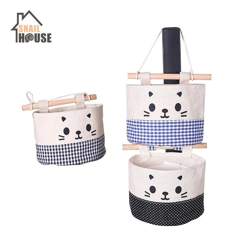 

Cartoon Hanging Storage Bag Cotton Linen Wardrobe Wall haning Organizer Pouch Cosmetic Toy Household Multifunction Storage Bag
