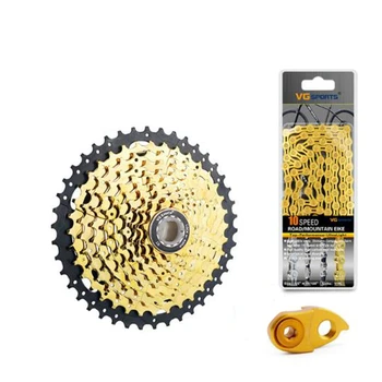 

VG Sports Mountain Bike MTB Bicycle Cassette 10 Speed Bicycle Parts Gold Freewheel Chain Set Sprocket 11-42T