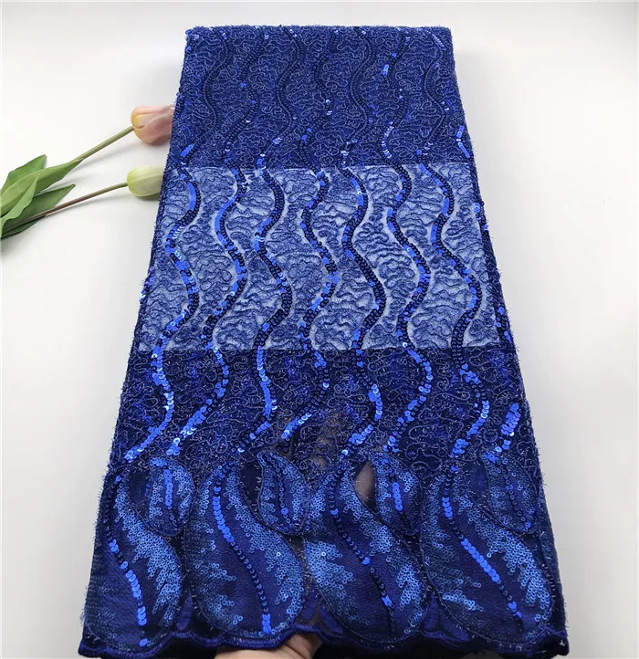 

Latest Royal blue African Dry Lace Fabrics 2019 High Quality French Mesh Lace Fabric With Sequins For Nigerian Party Wedding Sew